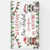 Winter Kerst 1e Verjaardagsfeest Schattigee Raccon Spandoek (Verticaal)