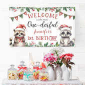 Winter Kerst 1e Verjaardagsfeest Schattigee Raccon Spandoek