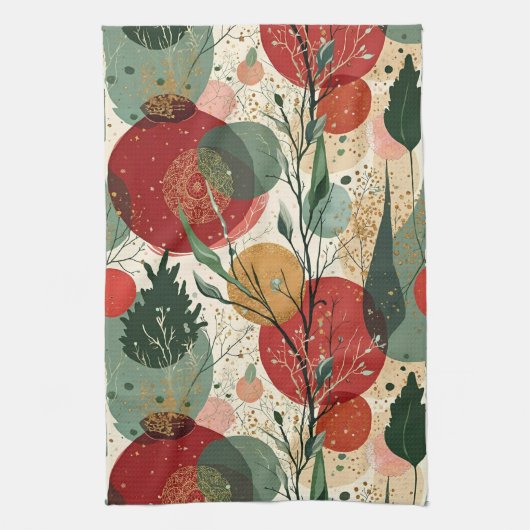 Winter / Kerst Abstracte Tegelkunst Theedoek (Verticaal)