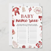 Winter Kerst Baby Naam Race Baby shower Spel Kaart (Voorkant)
