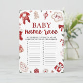 Winter Kerst Baby Naam Race Baby shower Spel Kaart (Staand voorkant)