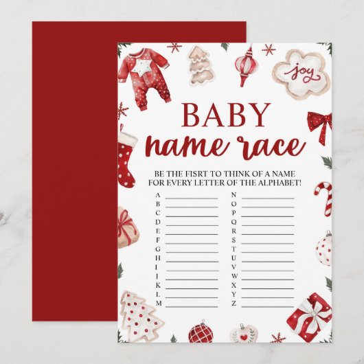 Winter Kerst Baby Naam Race Baby shower Spel Kaart (Voorkant / Achterkant)