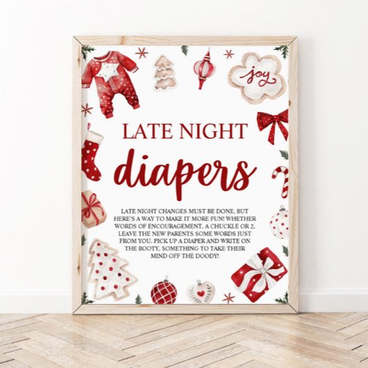 Winter Kerst Baby shower Late Night Luiers Poster