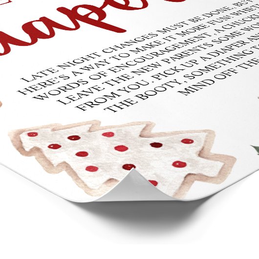 Winter Kerst Baby shower Late Night Luiers Poster (Hoek)