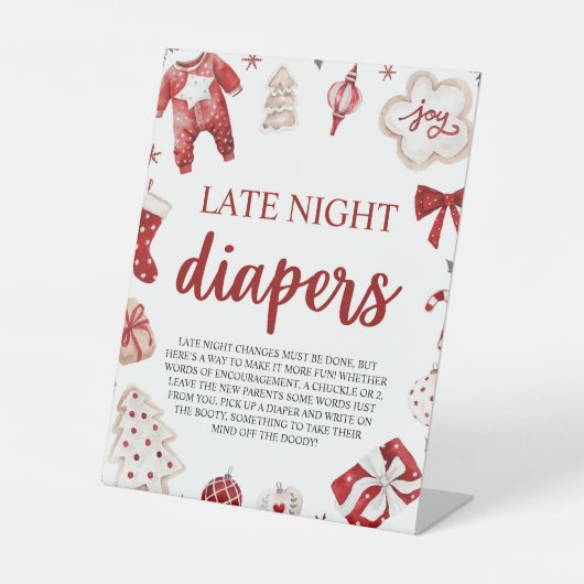 Winter Kerst Baby shower Late Night Luiers Reclamebord Met Voetstuk (Voorkant)