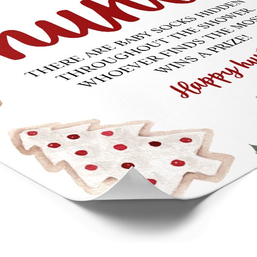 Winter Kerst Baby sok Hunt Baby shower spel Poster (Hoek)