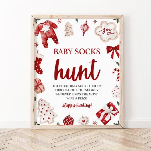 Winter Kerst Baby sok Hunt Baby shower spel Poster