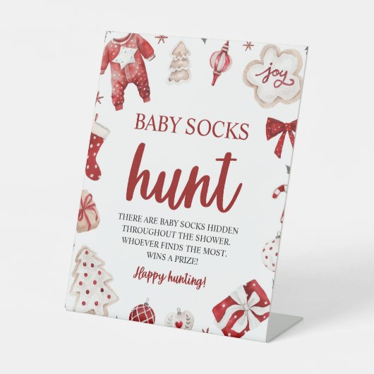 Winter Kerst Baby sok Hunt Baby shower spel Reclamebord Met Voetstuk (Voorkant)