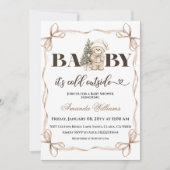 Winter Kerst Beige Teddybeer Babyshower Kaart (Voorkant)