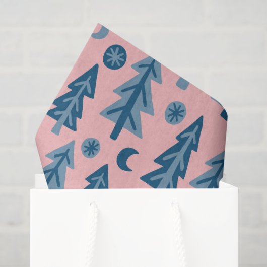 Winter Kerst Blau Roze Boom Patroon Kerstmis Tissuepapier (Cadeauzakje)