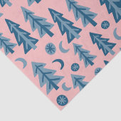 Winter Kerst Blau Roze Boom Patroon Kerstmis Tissuepapier (Detail)