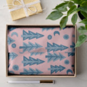 Winter Kerst Blau Roze Boom Patroon Kerstmis Tissuepapier (Geschenk)
