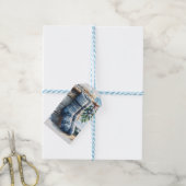 Winter Kerst Blauwe Sokken Bessen Cadeaulabel (Met Touw)