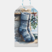 Winter Kerst Blauwe Sokken Bessen Cadeaulabel (Voorkant)