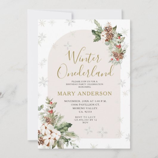 Winter Kerst Bloemen Onederland 1e verjaardag Kaart (Voorkant)