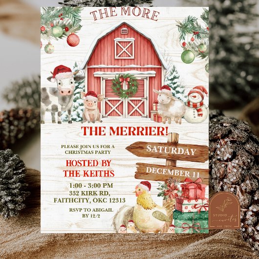 Winter Kerst Boerderij Dier Kerstfeest Feest Kaart
