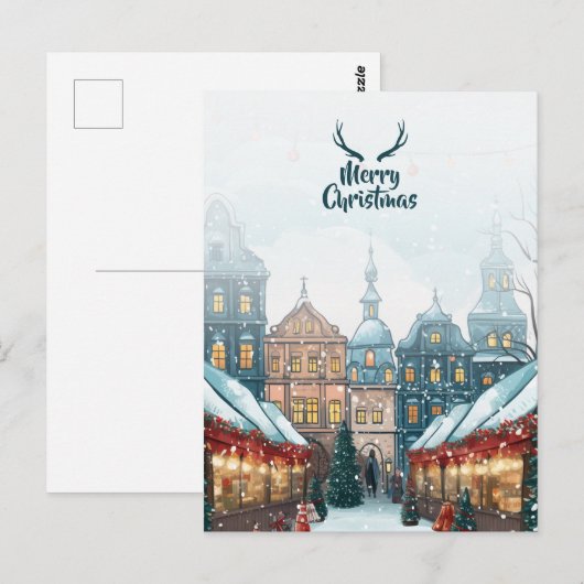 Winter kerst dorp briefkaart (Voorkant / Achterkant)