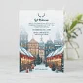 Winter kerst dorp laat het sneeuwen kaart (Staand voorkant)