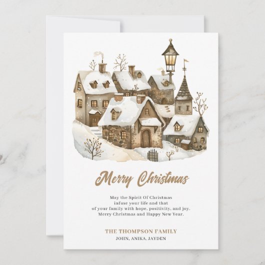 Winter Kerst  Dorp Oude Huis Feestdagenkaart (Voorkant)