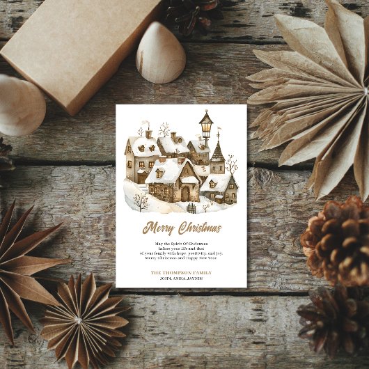 Winter Kerst  Dorp Oude Huis Feestdagenkaart