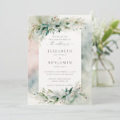 Winter Kerst Droomachtige Waterverf Elegante Trouw Kaart (Staand voorkant)