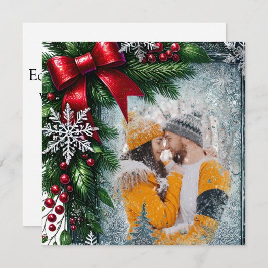 Winter kerst evergreen rand feestdagenkaart (Voorkant / Achterkant)