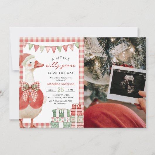 Winter Kerst Gekke Gans Baby shower Foto Kaart (Voorkant)