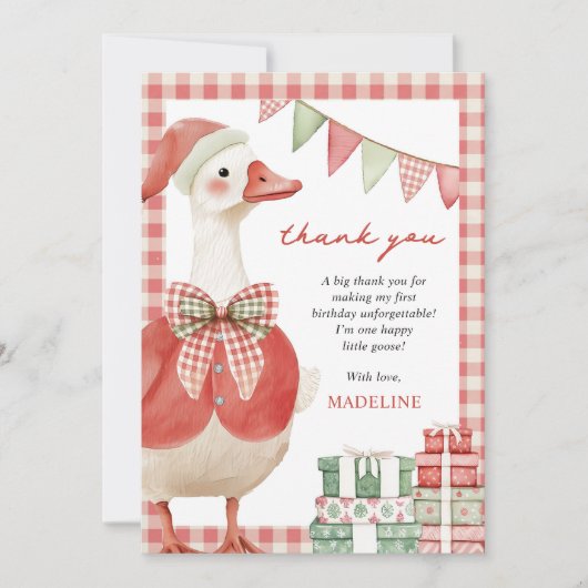 Winter Kerst Gekke Goose Gingham Verjaardag Bedankkaart (Voorkant)