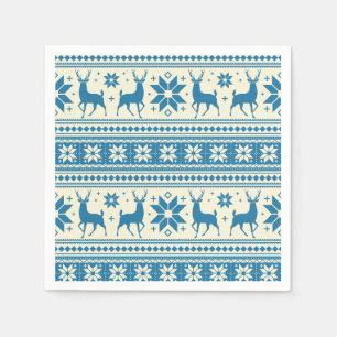 Winter Kerst Herten Blauwe Sneeuwvlok Patroon Servet