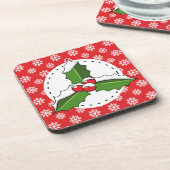 winter, kerst, holly berry, bessen, bladeren, s bier onderzetter (Linkerzijde)