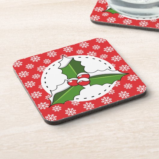 winter, kerst, holly berry, bessen, bladeren, s bier onderzetter (Linkerzijde)