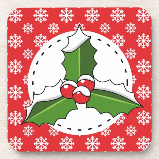 winter, kerst, holly berry, bessen, bladeren, s bier onderzetter (Voorkant)