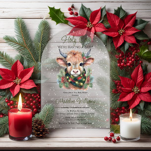 Winter Kerst Hoogland Heilige Koe Baby Borrel Acryl Uitnodigingen