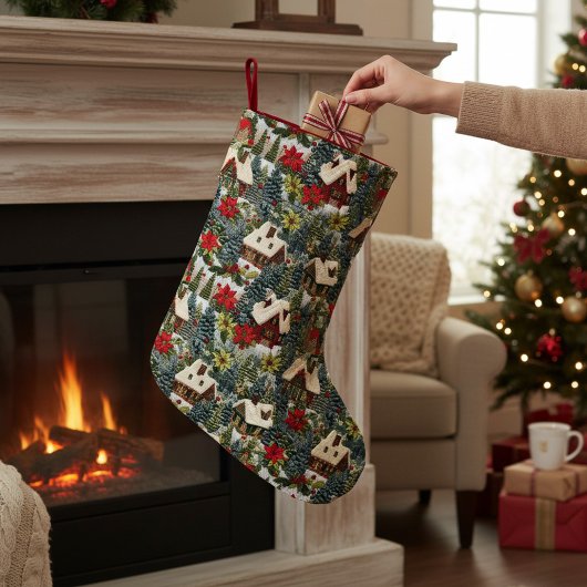 Winter Kerst Huizen Bomen Faux Borduurwerk Kleine Kerstsok