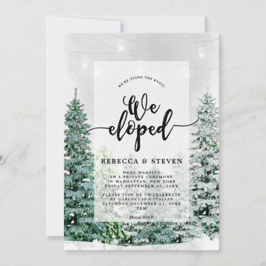 winter kerst huwelijksvoltrekking weglopen uitnodi kaart (Voorkant)