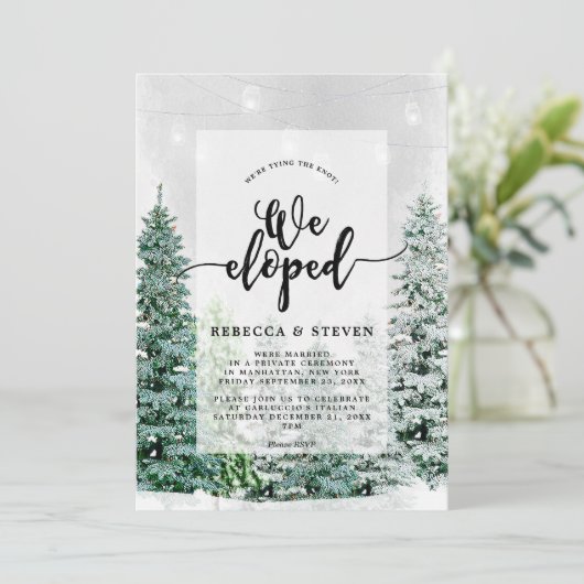 winter kerst huwelijksvoltrekking weglopen uitnodi kaart (Staand voorkant)
