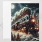 Winter/Kerst nachttrein Feestdagenkaart (Voorkant / Achterkant)