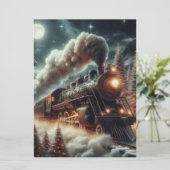 Winter/Kerst nachttrein Feestdagenkaart (Staand voorkant)