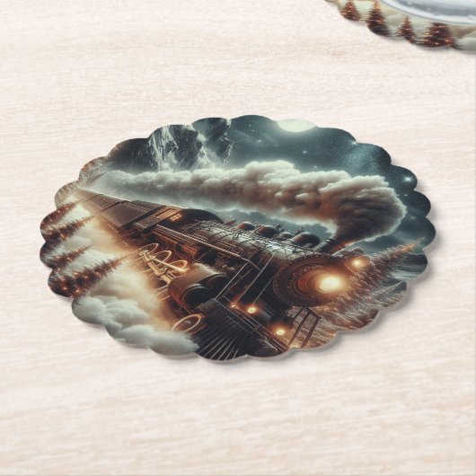 Winter/Kerst nachttrein Kartonnen Onderzetters (Gekanteld)