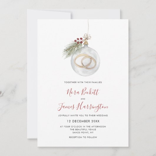 Winter Kerst Ornament Bruiloft Kaart (Voorkant)