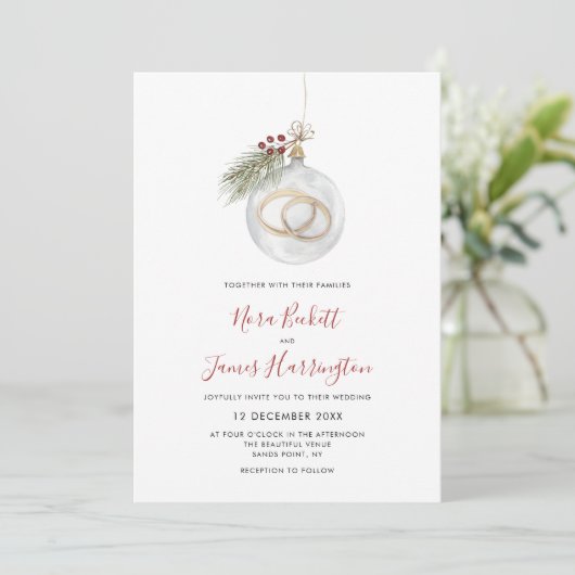 Winter Kerst Ornament Bruiloft Kaart (Staand voorkant)