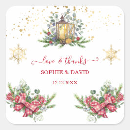 Winter Kerst Pijnappels Kerstballen Bruiloft  Vierkante Sticker