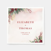 Winter Kerst Rode bessen Waterverf groen Servet (Voorkant)