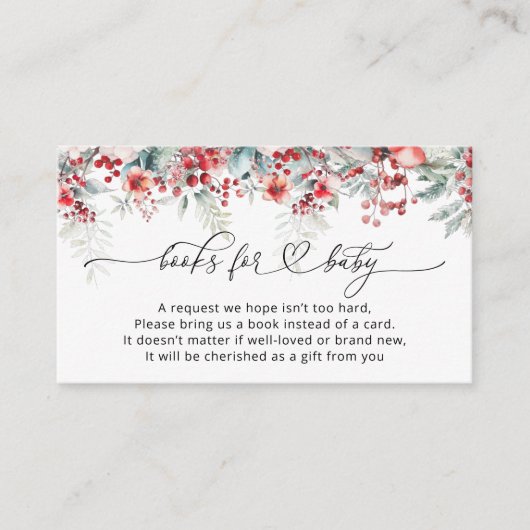 Winter Kerst Rode Bloemen Boeken voor Baby Informatiekaartje (Voorkant)