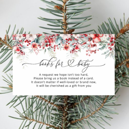 Winter Kerst Rode Bloemen Boeken voor Baby Informatiekaartje