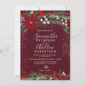 Winter Kerst rode bloemen sneeuw foto bruiloft Kaart (Voorkant)