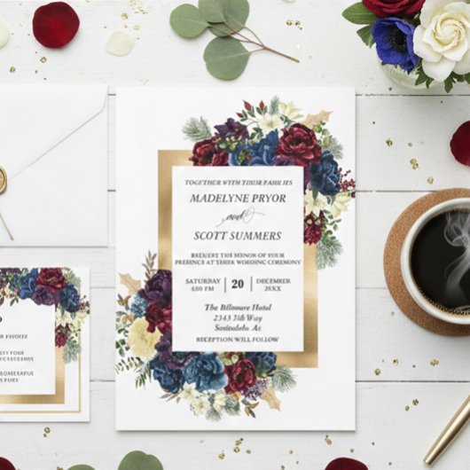 Winter Kerst Roos Bloem Bruiloft Waterverf In Kaart