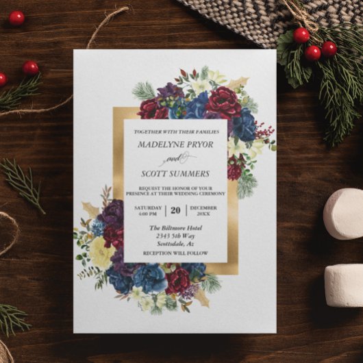 Winter Kerst Roos Bloemige Bruiloft Waterverf Flyer