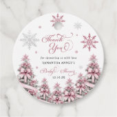 Winter Kerst Roze Baby shower Dank u Bedankjes Labels (Voorkant)