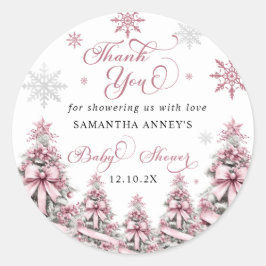 Winter Kerst Roze Baby shower Dank u Ronde Sticker